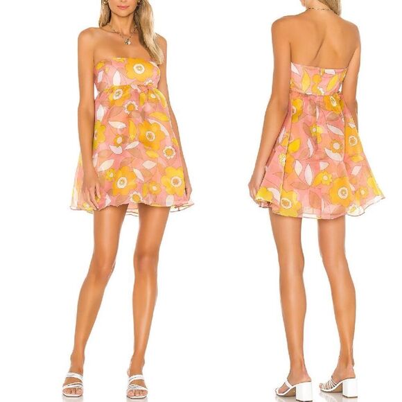 SELKIE Size Large NWT Cupcake Dress Woodstock Print Retro Floral Strapless Mini - Picture 1 of 11
